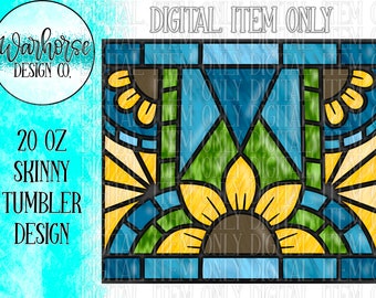 Stained Glass Sunflower Tumbler Design, Tumbler wrap PNG, Sunflower tumbler png, sunflower tumbler wraps, sublimation tumbler png