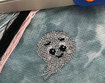 Cutest Halloween Ever cross stitch stitch along Spooky Ghost PDF pattern SAL