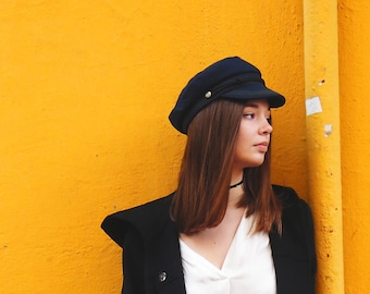 Classic Navy Blue Sailor Cap - Wool SKIPPER Marine Breton Cap