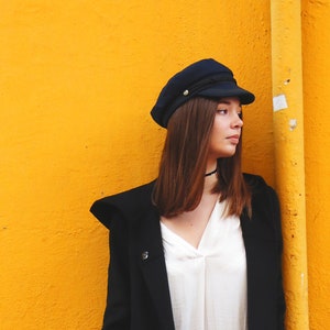 Classic Navy Blue Sailor Cap - Wool SKIPPER Marine Breton Cap