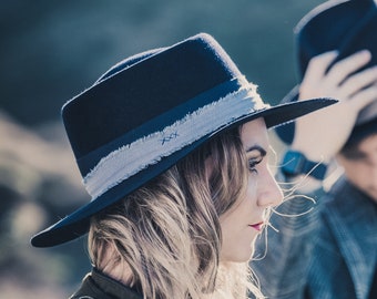 Telescope Crown Bohemian Hat, Navy Blue Fur Felt Hat, Hat for