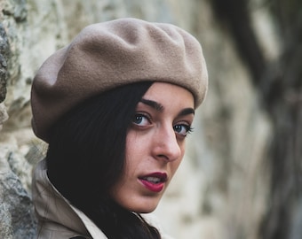 VINTAGE BERET TAM khaki lined hipster fashion unisex style hat