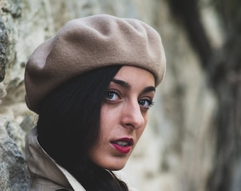 Light Brown Beret, French Beret, Warm Hat for Her, Winter Hat, Wool Merino Beret, Winter Woman Hat, Basque Wool Beret, 77 mocha