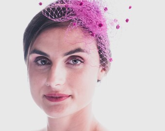 Violet Birdcage Veil Fascinator, Derby Cocktail Hat