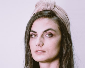 Pale Pink Sinamay Knotted Turban Headband, Wedding Headpiece