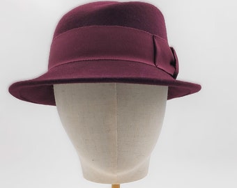 Burgundy Felt Hat - Elegant Wool Hat for Winter Fashion- Unique Wool Hat for Women