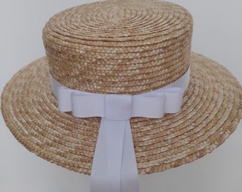 Trendy Women Boater Hat, Classic School Girls Inspired Design, Stylish Straw Hat for Summer Outfits