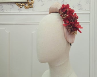 Pale Pink Sinamay Headband, Knotted Turban with Dried Flowers