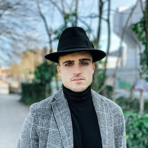 Trilby Hut, Herren Hüte, schwarze Pelz Filz Hut, handgemachte klassische Hut, schwarze Fedora Hut, Leder Schweißband,