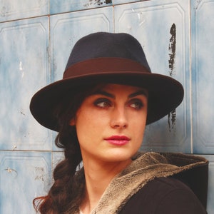 Women Hat, Blue Fedora Hat, Wool Felt Hat,Wide Brim Felt Hat, Unisex Fedora Hat, Winter Hat