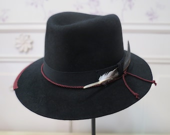 Bohemian Men's Black Fedora Hat made of Rabbit Fur Felt