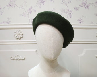 Green Beret for Women, Wool Beret, French Beret, Woman Wool Hat, Winter Beret, Merino Beret, 12  Olive Green