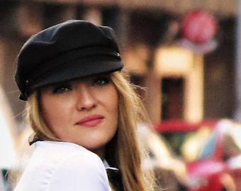 Wool Navy Blue Sailor Cap, Marine Style Women's Hat
