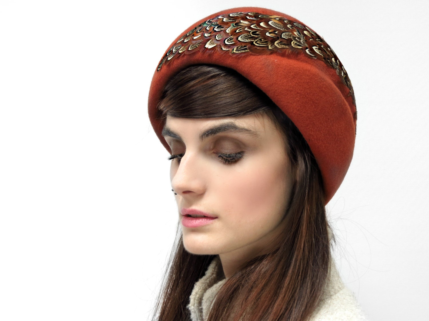 Rustic Female Hats Wool Felt Hat for Women, Feathers Hat, 1920s Hat for Ladies, Winter ...