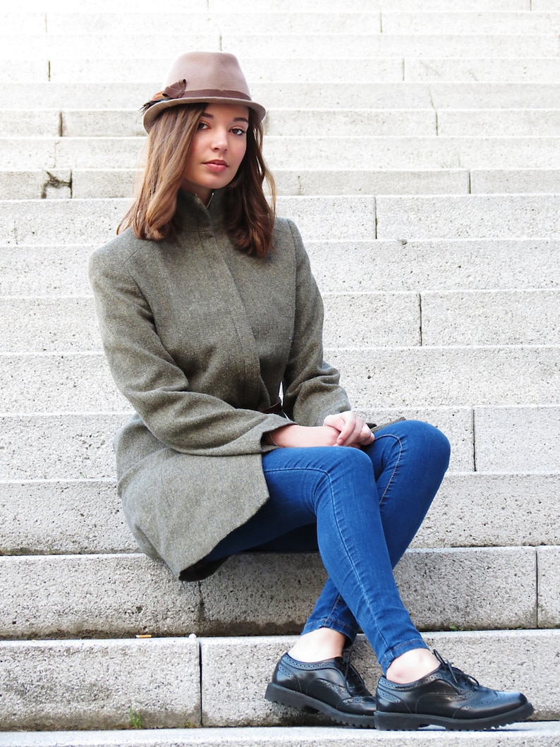 Beige Trilby Hat, Trilby Hat with Feathers, Brown Wool Felt Hat for Women, Women Winter Hat image 4