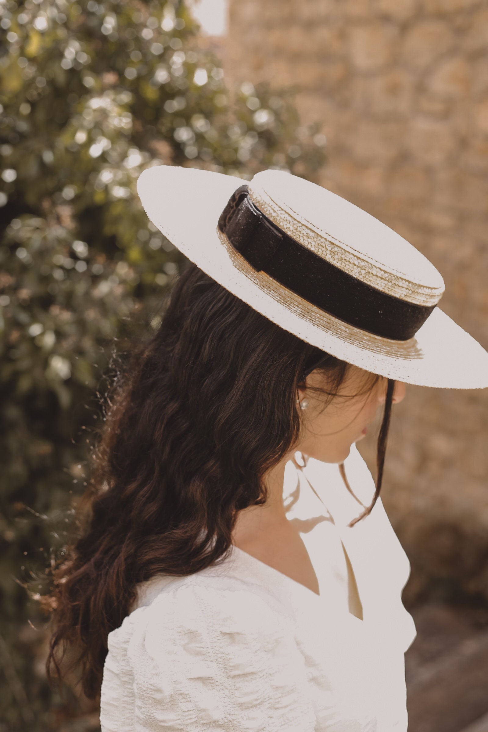 VTG Saks Fifth Ave Made in Italy Natural Straw Boater Hat Black Bow VTG Saks Fifth Ave Made in Italy Natural Straw Boater Hat  main image 2