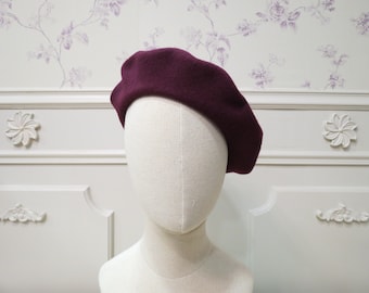 Burgundy Merino Wool Beret, French Style Boina