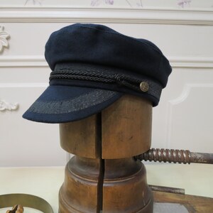 Men&#39;s Navy Blue Greek Sailor Cap - Handmade Nautical Hat-Vintage-Style Navy Blue Hat