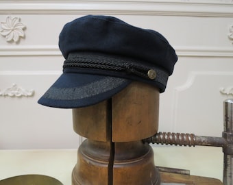 Men's Navy Blue Greek Sailor Cap - Handmade Nautical Hat-Vintage-Style Navy Blue Hat