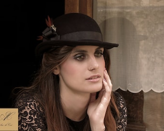 Black Wool Felt Bowler Hat, British Style, Winter Women's Hat