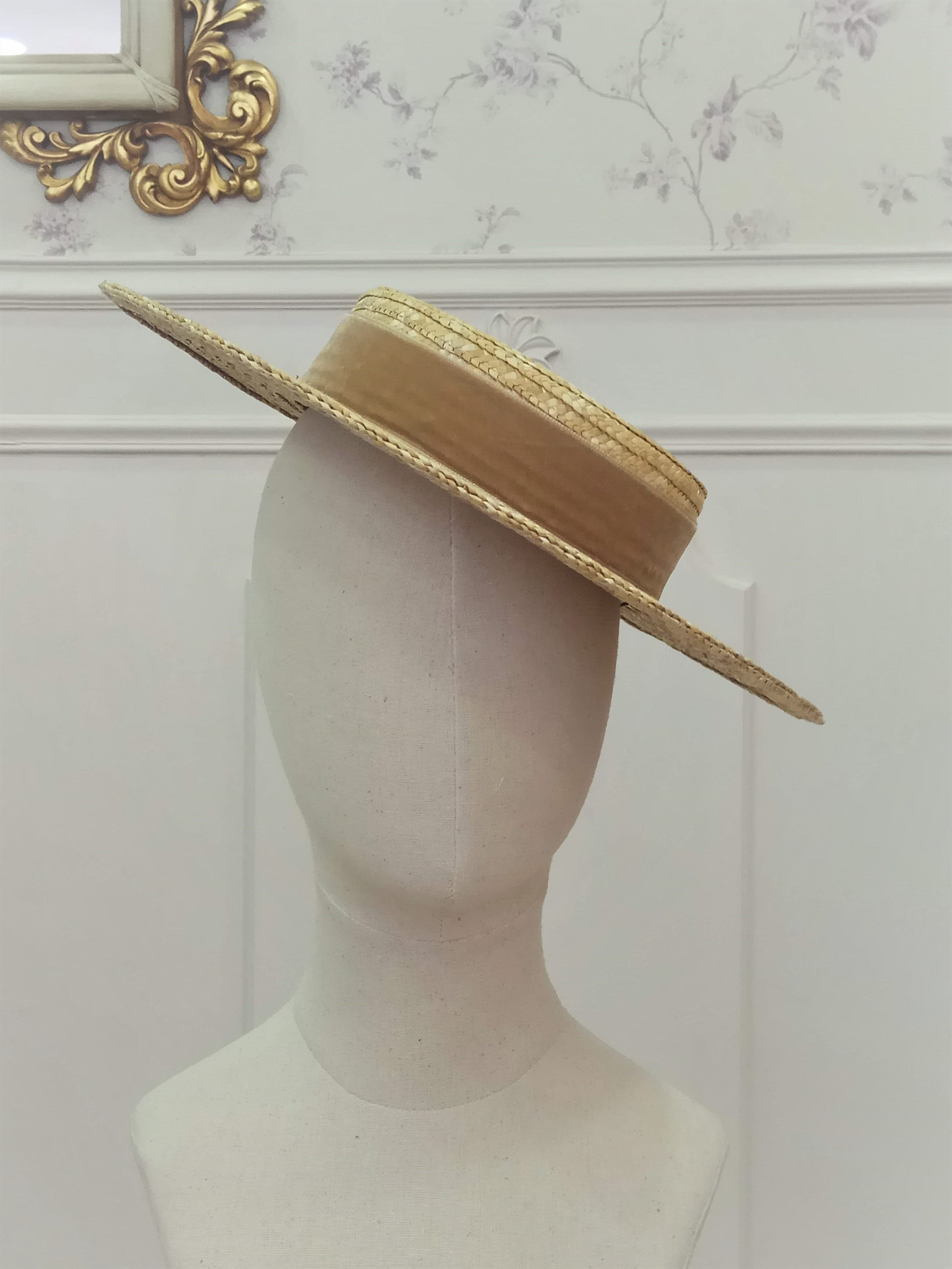 20P CHANEL BEIGE GREEN RIBBON TRIM RAFFIA STRAW FEDORA SUN HAT CAP S