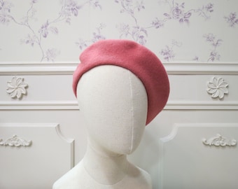 Old Rose Wool Beret, French Beret, Woman Wool Hat, Winter Beret, Merino Warm Hat, Chic Style Hat for Women, 78 old rose