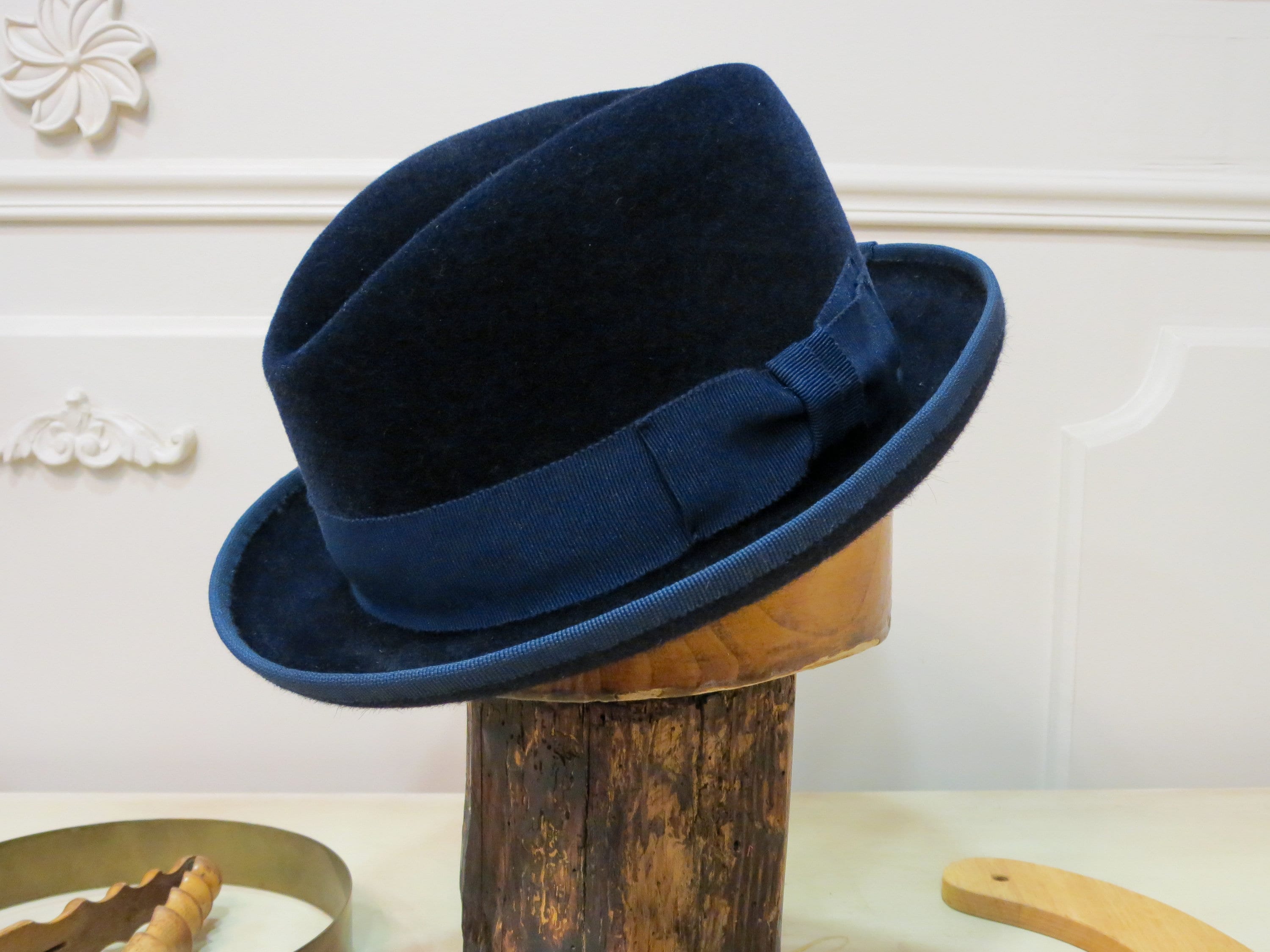 Classic Homburg hat Blue Fur Felt Hat Men Hats Winter Felt Etsy