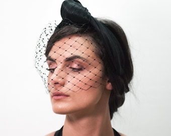 Black Silk Sinamay Turban Headband, Knotted Women's Headpiece