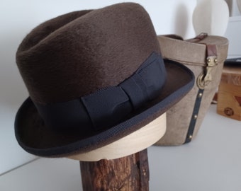 Bespoke Brown Fur Felt Homburg Hat, Men's Classic Brown Fur Felt Homburg Hat