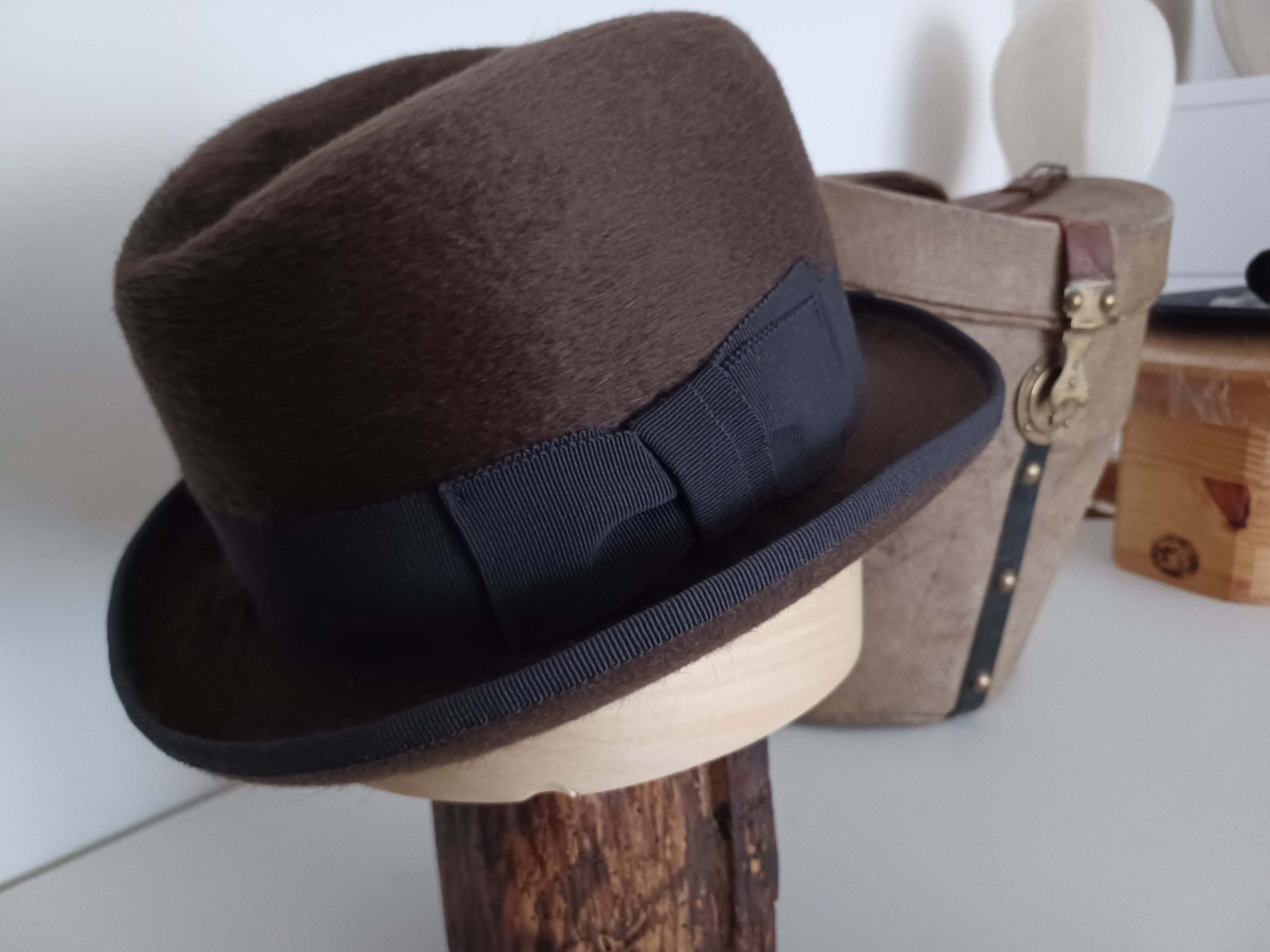 Chapeau Homburg En Laine Unisexe - Bord Court - Ruban Tissé - Tour De Tête ~58-60 Cm - Style Vintage élégant