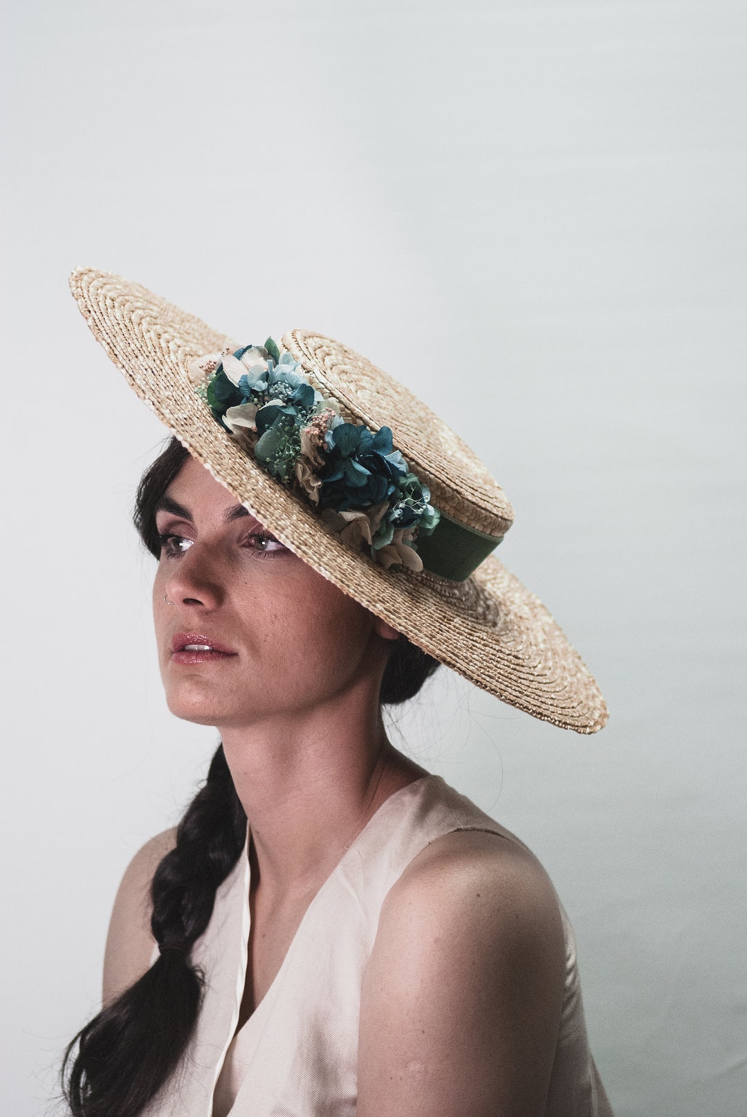 Straw Boater Hat Women, Wide Brim Straw Hat With Preserved Flowers