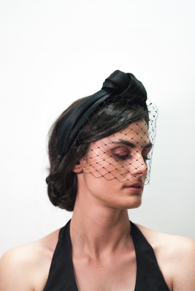 Black Sinamay Silk headband for weddings guests knotted Etsy