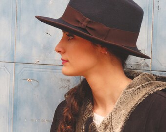 Navy Blue Fedora Hat Wool Felt Hat 
