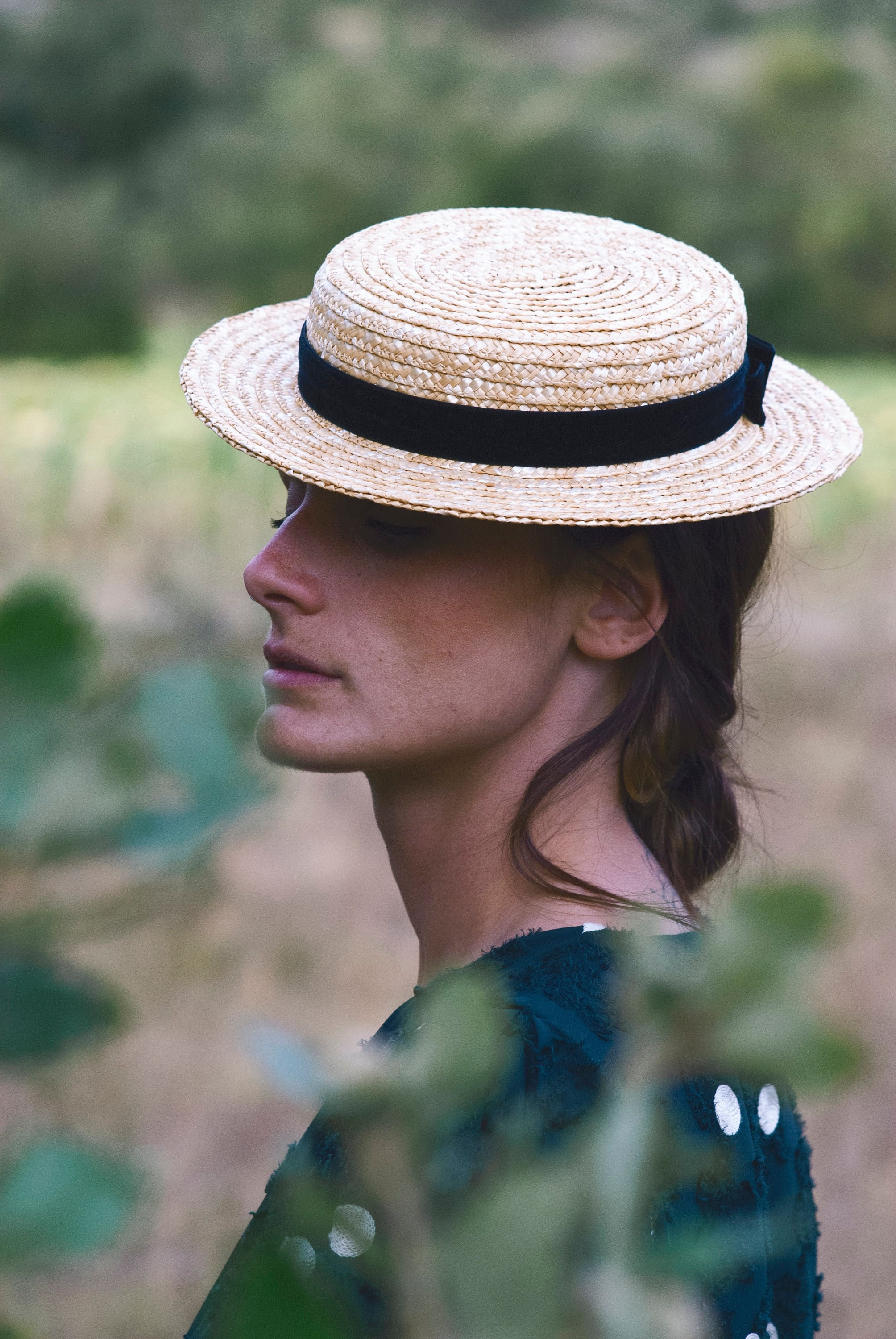 Vintage Giovannio Classic Straw Boater Hat ~ Dupioni Silk Ribbon Bow The EVA boater hat takes the classic straw silhouette and  main image 2