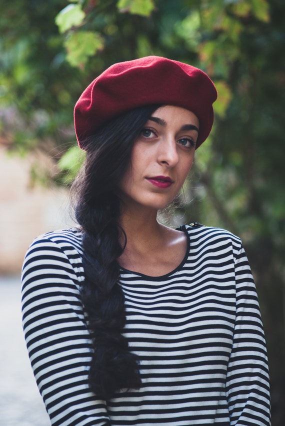 Boina de roja Boina francesa Sombrero de lana de mujer - Etsy México