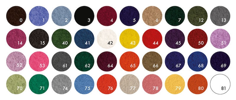 May include: A color chart with 81 different colors, numbered 0 through 81. The colors are arranged in rows and columns, with each color represented by a small circle.