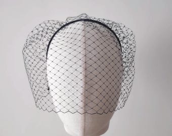 Black Birdcage Veil Headband – French Netting, Velvet Headband