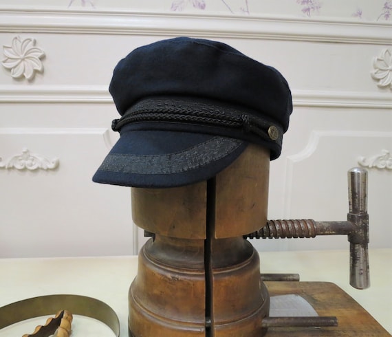 Men's skipper cap, Greek fisherman's cap, Traditional Breton navy cap, Navy blue winter hat