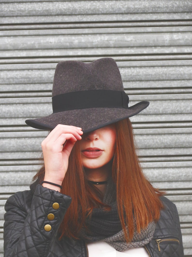 Gray Fedora Hat Gray Plain Fur Felt Hat Women Winter Hat Etsy