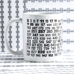 Prime Numbers Mug, Gift for Math Teacher, Gift for Mathematician, Typography, Type Styles, Gift for Nerd, Techie, Dishwasher Safe, Large Mug