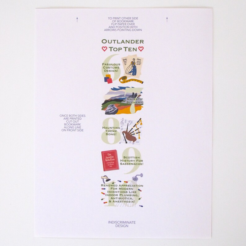 printable outlander bookmark funny top ten list humor gift etsy