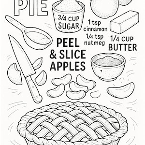 Colouring page, Apple pie recipe, digital print