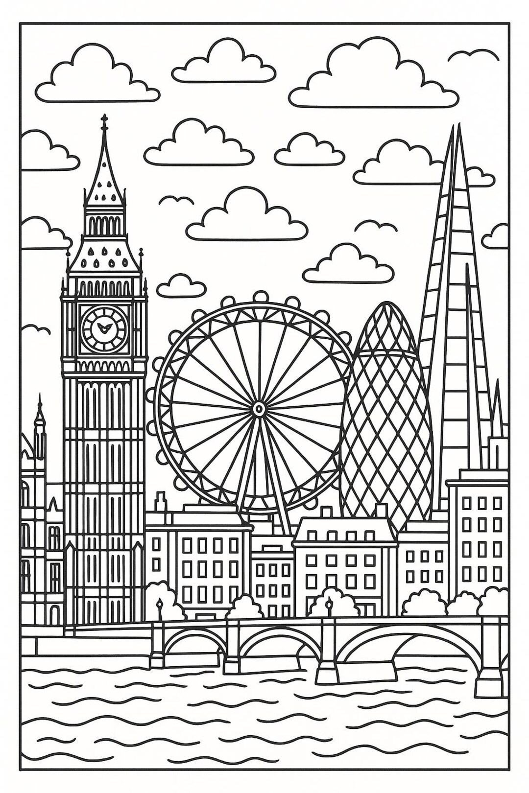 Colouring Page, London Skyline, Digital Print - Etsy