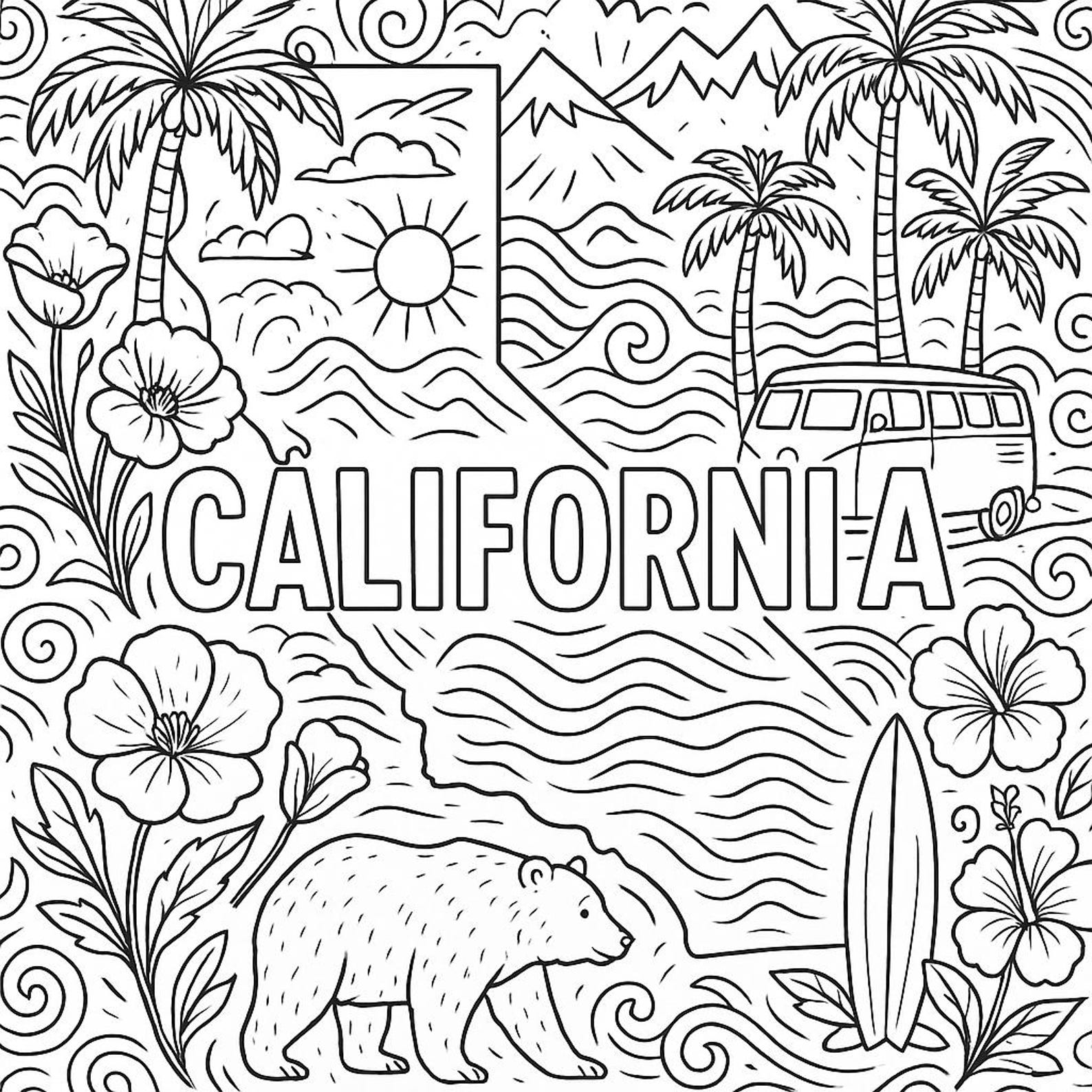 Colouring Page, Digital Download, California - Etsy