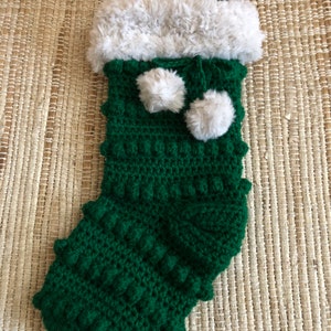 Christmas stocking , boho Christmas stocking , bobble Christmas stocking, Paddy Green and silver trim