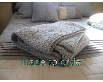 Made To Order Crochet Blanket, Custom Blanket, Gray Crochet Blanket, Blanket, Throw Blanket , Grey Throw Blanket, Chunky Crochet Throw, Croc