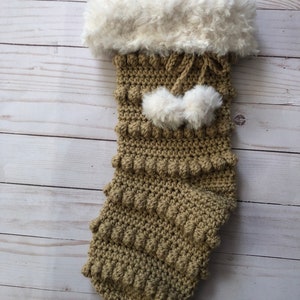 Christmas stocking , boho Christmas stocking , Christmas Stocking , Light Taupe with cream fur trim