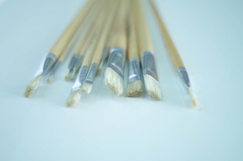 Paint brush set of 12. Flat paint brushes made of stiff hog Etsy