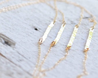 Hammered Horizontal Bar Necklace in Gold Filled or Sterling Silver, Skinny GF Bar Necklace, Everyday Simple Necklace