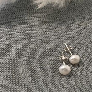 High Luster Small Real Pearl Stud Earrings in Sterling Silver or Gold Filled, 6mm Freshwater Pearl Post Earring, Bridal or Bridesmaids Pearl image 2